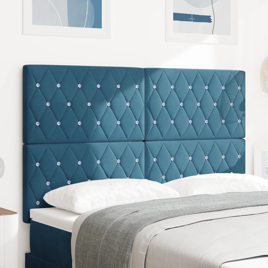 vidaXL Cabeceira com Botão de Cristal Azul Escura 160 cm Veludo