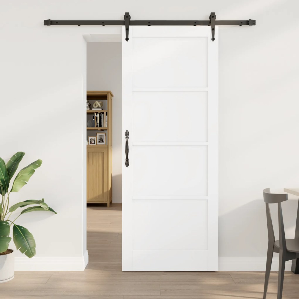 Porta Deslizante vidaXL com Conjunto de Ferragens Branco 83x211 cm de Madeira de Pinho Sólido