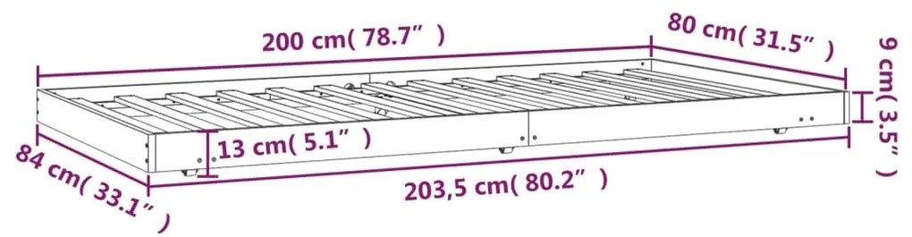 Estrutura de cama 80x200 cm madeira de pinho maciça