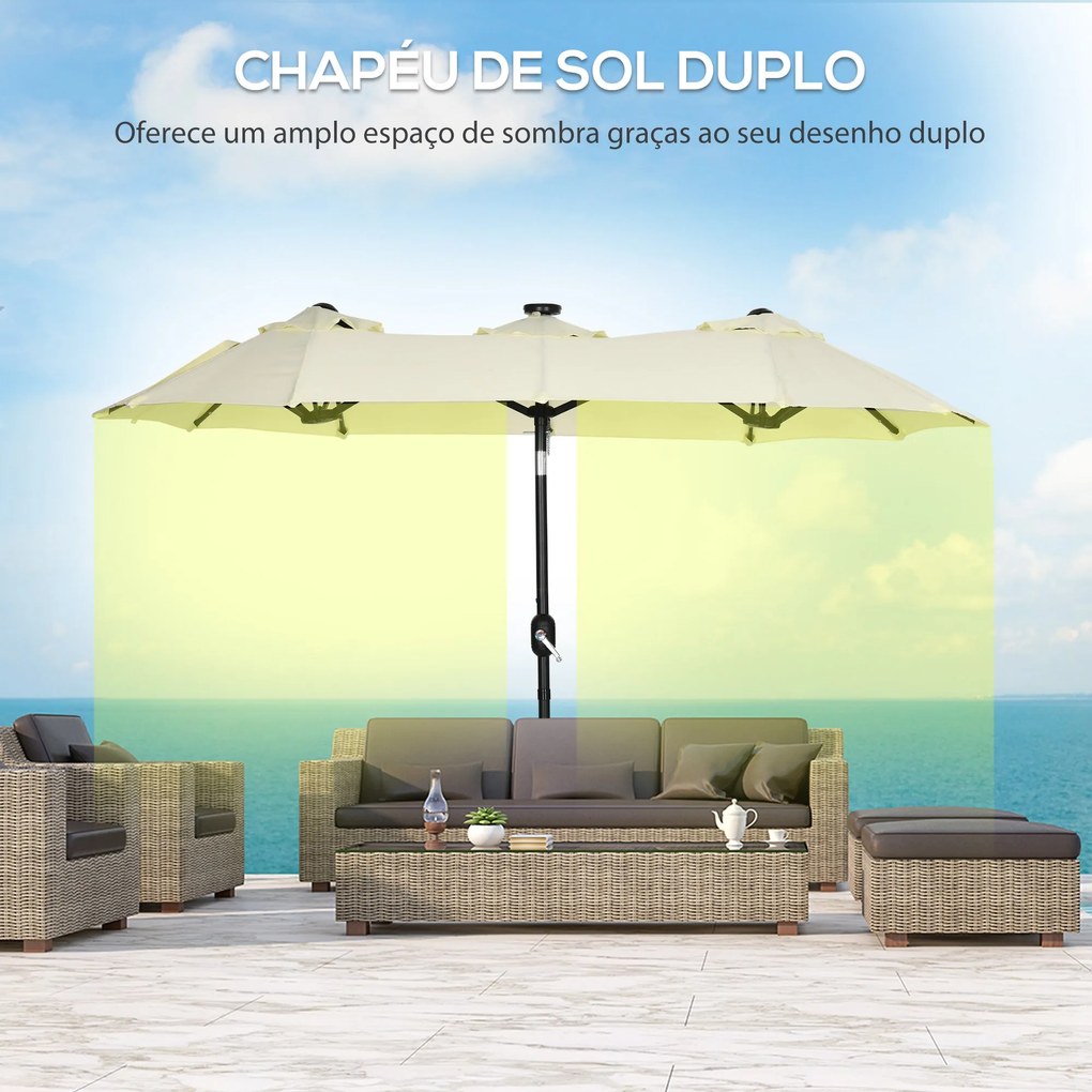 Guarda-Sol Duplo "Skagen" com Luzes LED - 280x146x227 cm - Bege