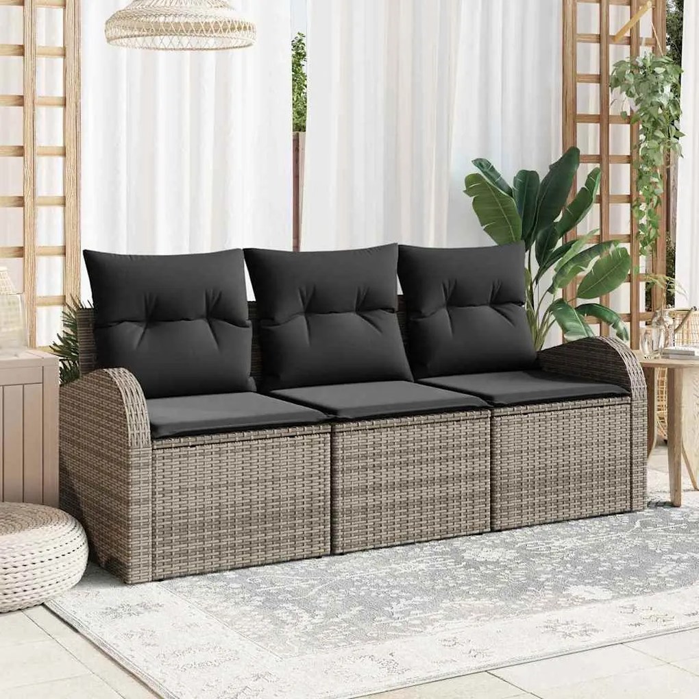 vidaXL Conjunto de Sofá de Jardim 3 Peças com Almofadas Cinza em Rattan Sintético