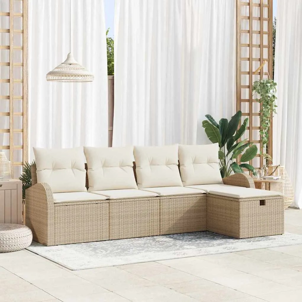 vidaXL Conjunto de Sofá de Jardim 5 Peças com Almofadas Bege em Rattan Sintético