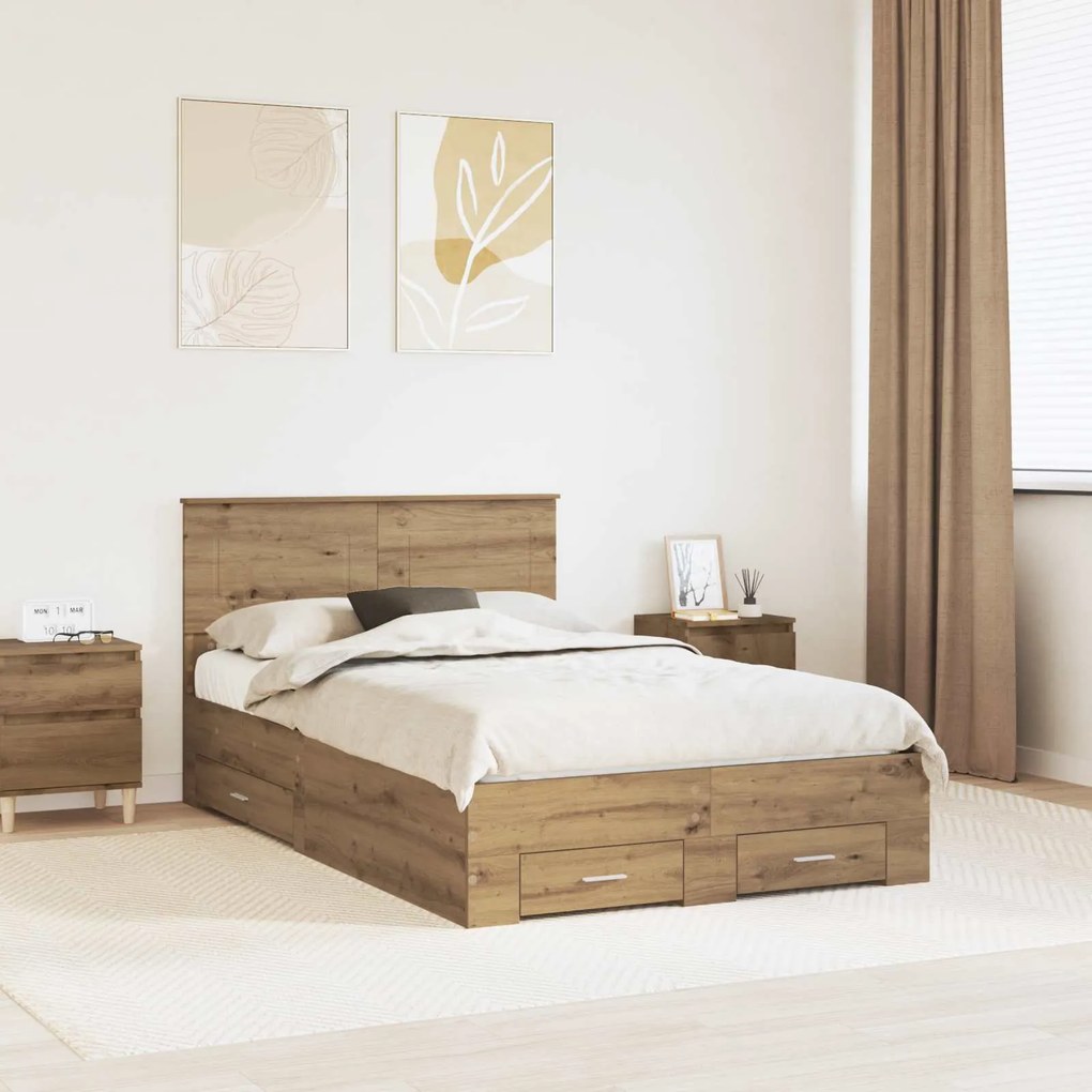 vidaXL Estrutura da Cama com cabeceira Carvalho Artesanal 135 x 190 cm