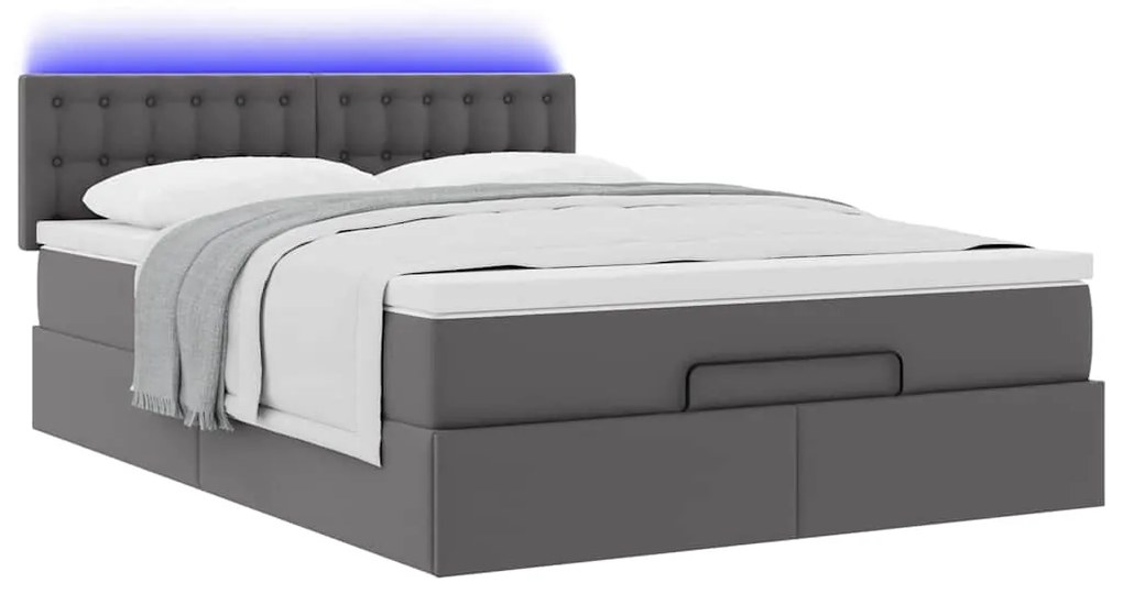 Cama otomana com colchões &amp; LEDs 140x200 cm couro artificial