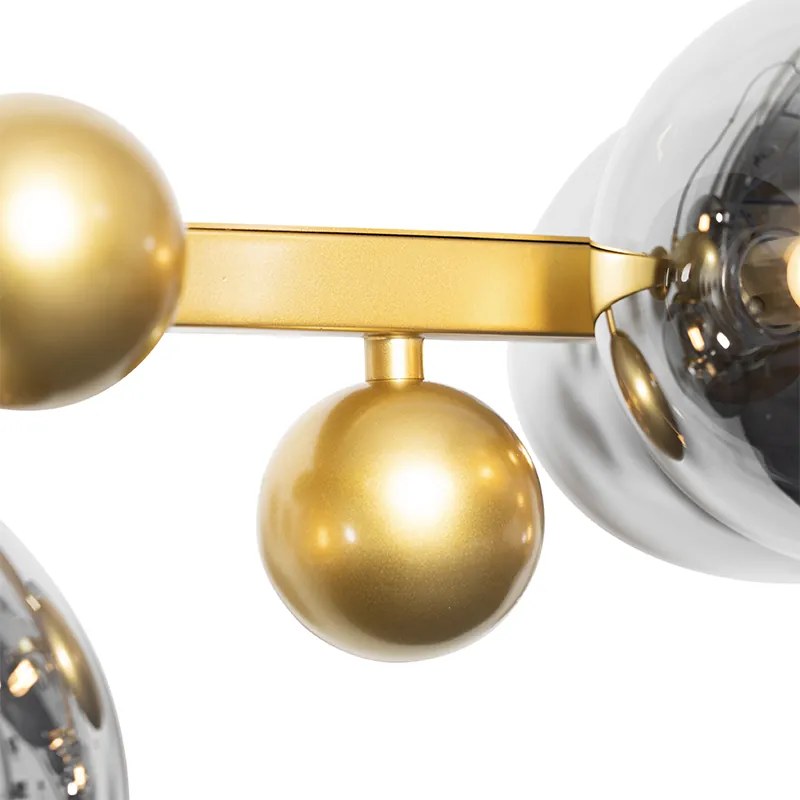 Candeeiro de suspensão Art Déco dourado com vidro fumê 8-luzes - David Art Deco