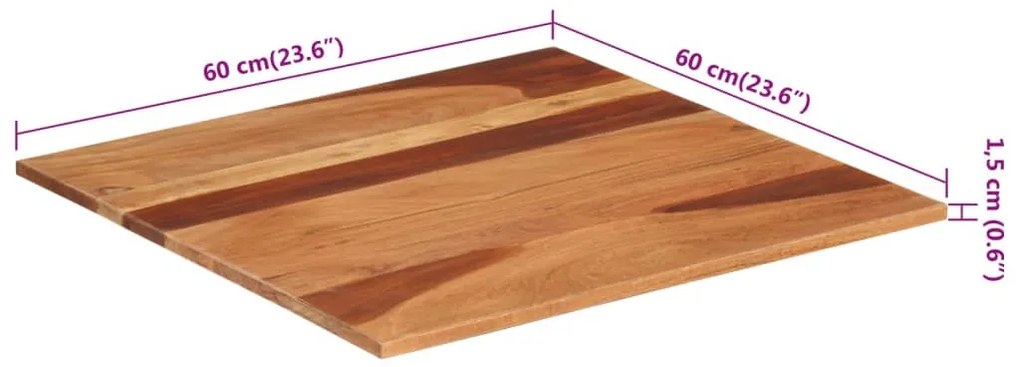 Tampo de mesa madeira de acácia maciça 15-16 mm 60x60 cm