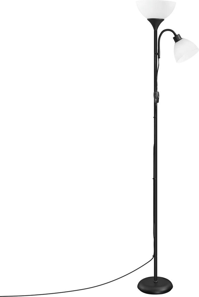 Candeeiro de pé com iluminação direta para o teto e lâmpada de leitura ajustável, 38,5 x 23,5 x 176 cm, preto