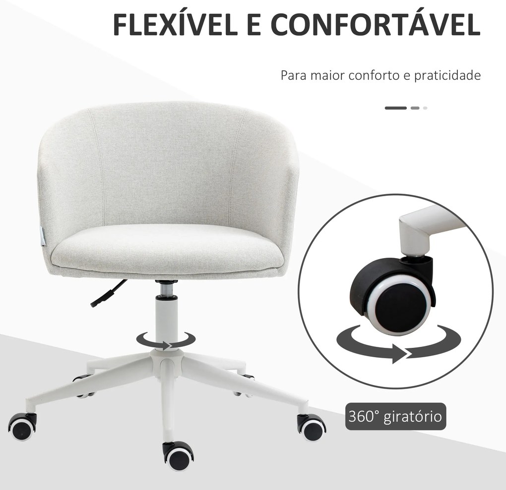 Cadeira de Escritório Giratória com Tecido de Linho Sintético Cadeira de Escritório Ergonómica com Altura Ajustável Apoio para os Braços e Assento Acolchoado Carga 120kg 57x56x70-78cm Cinza