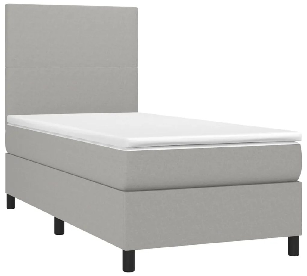 Cama box spring c/ colchão e LED 90x190 cm tecido cinza-claro