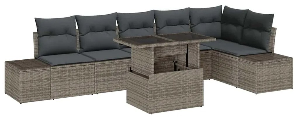 Conjunto de sofá de jardim com 7 peças e almofadas cinzas em rattan