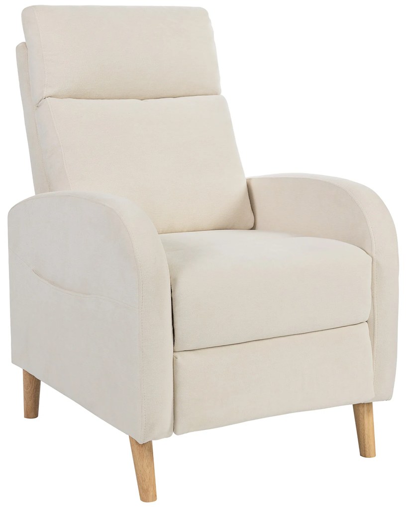 HOMCOM Poltrona Relax Reclinável Manual Estofada em Linho Sintético com Apoio para os Pés e Bolso Lateral 68x90x106 cm Creme | Aosom Portugal
