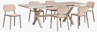 Conjunto De Mesa Retangular Extensível 180-240x90 Cm Em Alumínio Karena E 6 Cadeiras De Jantar Empilháveis Em Polipropileno Omar Moka Brown - Sklum