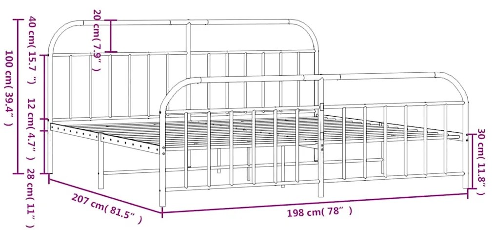 Estrutura de cama com cabeceira e pés 193x203 cm metal branco