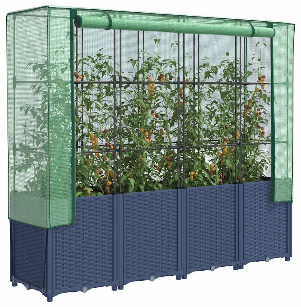 vidaXL Canteiro elevado com cobertura para estufa, estilo rattan, 160x40x153 cm