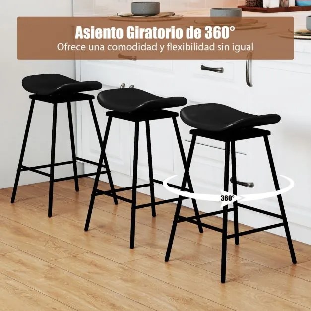 Conjunto de 2 bancos de bar 43 x 45 x 71,5 cm com assento acolchoado e curvado, apoio para os pés e sem encosto para cozinha ou sala de jantar, Preto