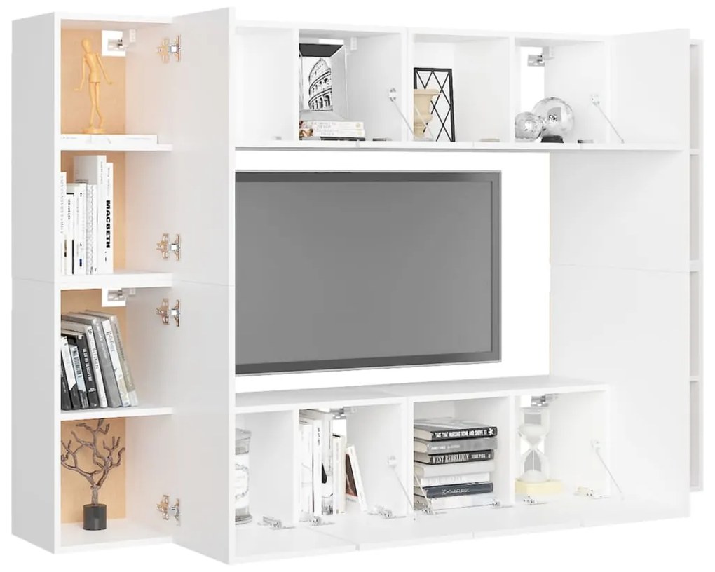 8 pcs conjunto de móveis de TV contraplacado branco