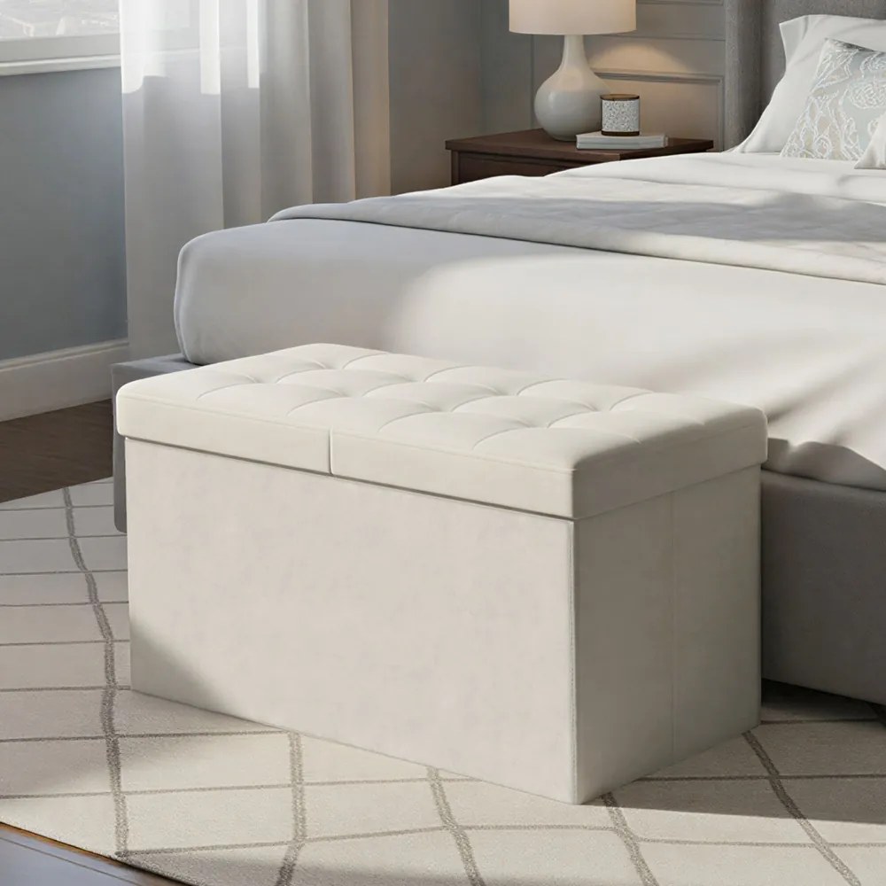 Banco com tampa 38 x 76 x 38 cm, com espaço de arrumação, para a entrada creme