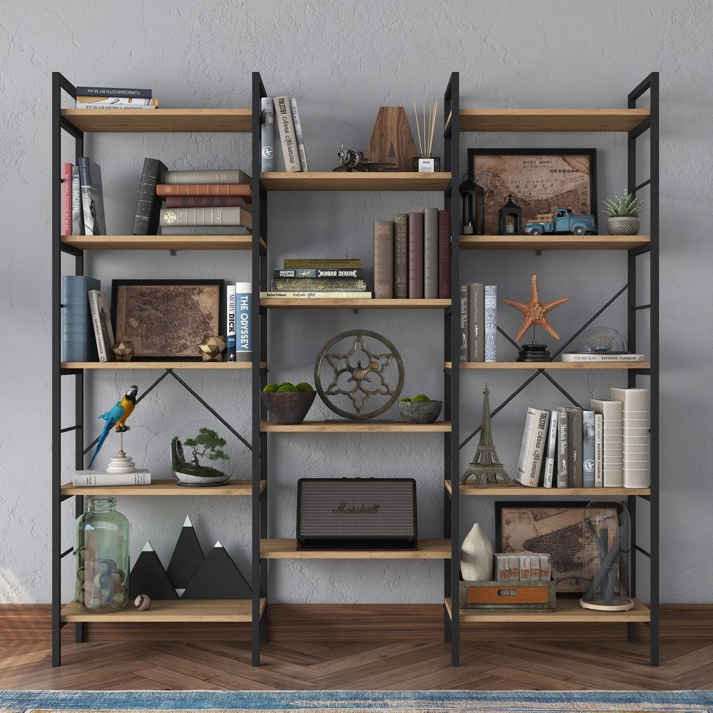 Estante "Noce Nero" - Nogueira e Preto - 176x172x30cm - Design Moderno