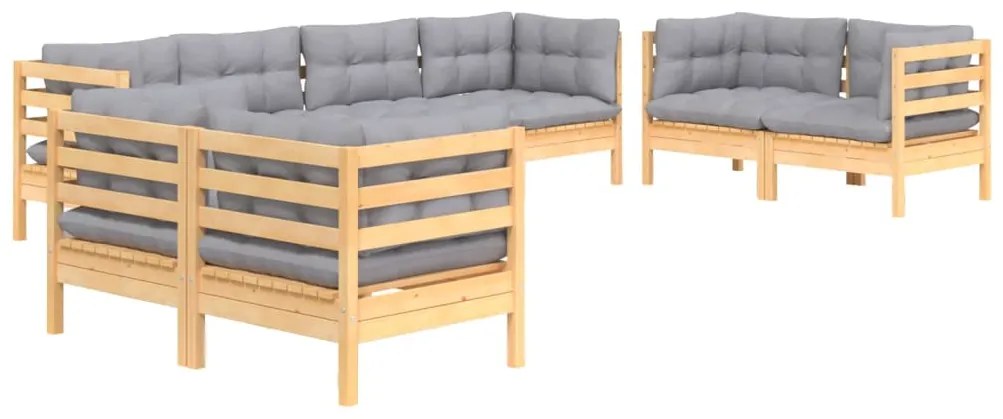 8pcs conjunto lounge de jardim c/ almofadões cinza pinho maciço