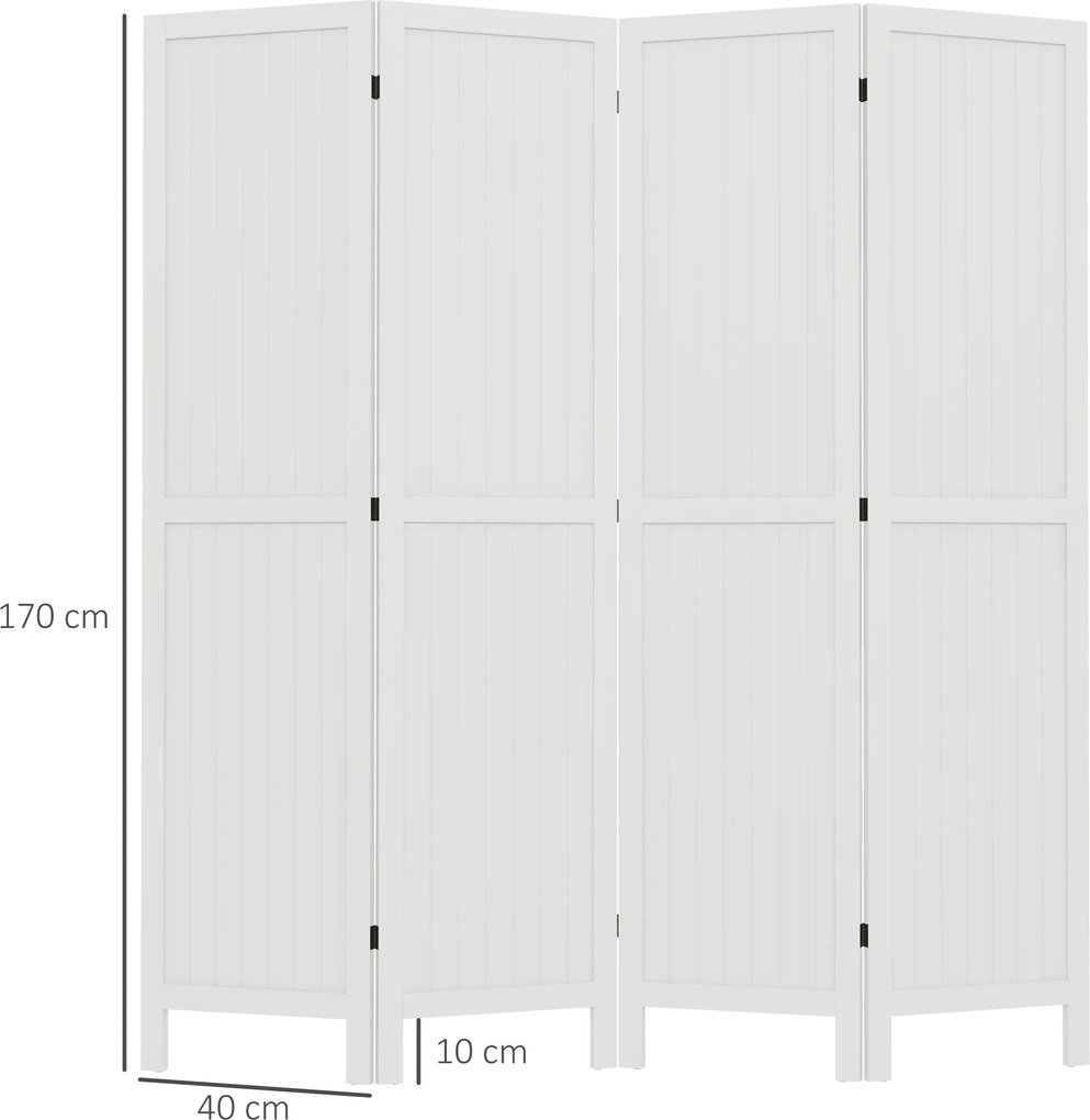 Biombo de madeira para divisão de espaços 160 x 170 cm, divisória interior dobrável, 4 painéis de madeira, branco
