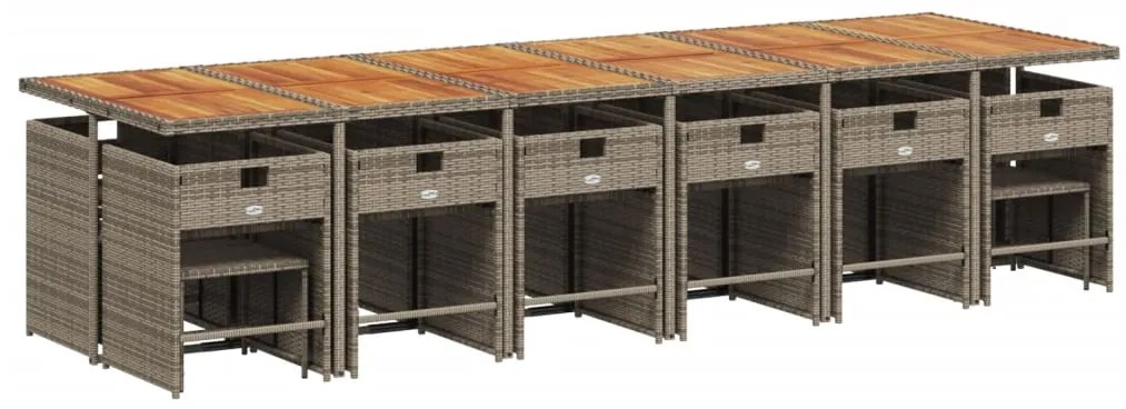 17 pcs conj. de jantar p/ jardim c/ almofadões vime PE cinzento
