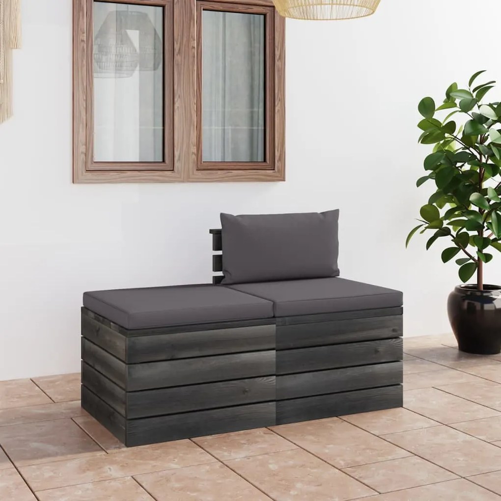 2 pcs conjunto lounge de paletes com almofadões pinho maciço