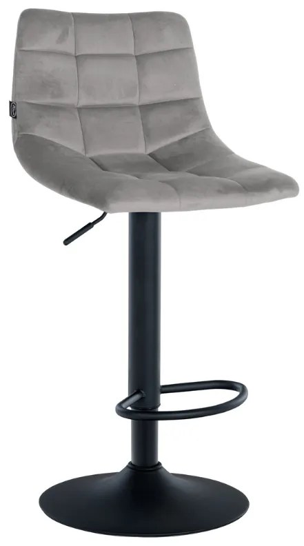 Banco de bar Jerry em veludo com estrutura preta 87-108,5 x 43 x 46,5 cm Cinzento