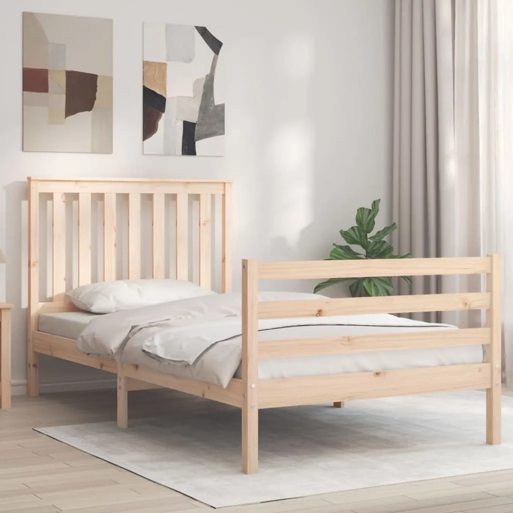 vidaXL Estrutura de cama com cabeceira 100x200 cm madeira maciça