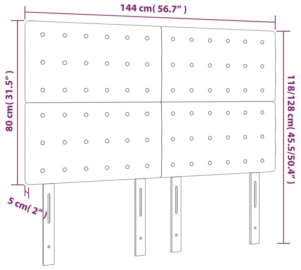 Cabeceira cama c/ LED couro artif. 144x5x118/128 cm cappuccino