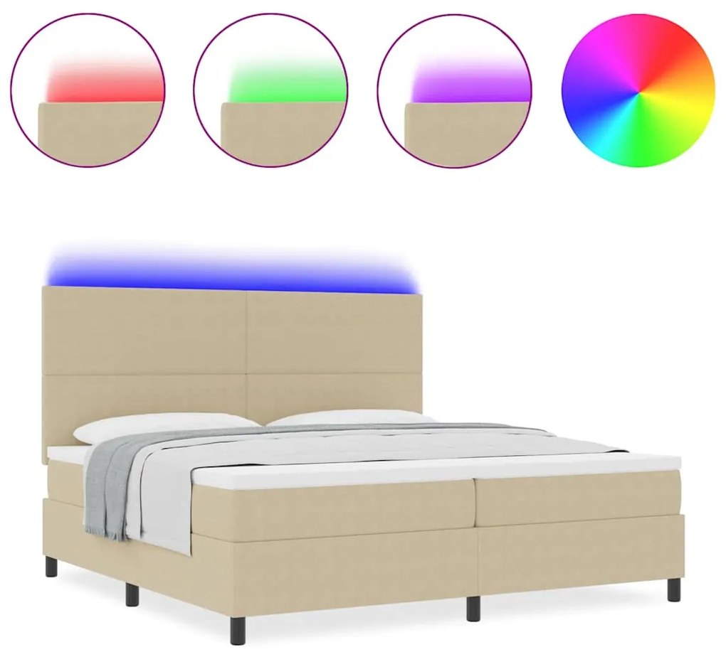 Cama Box com Colchão e Luz LED Verde Cinza 200x200 cm em Tecido Cordur