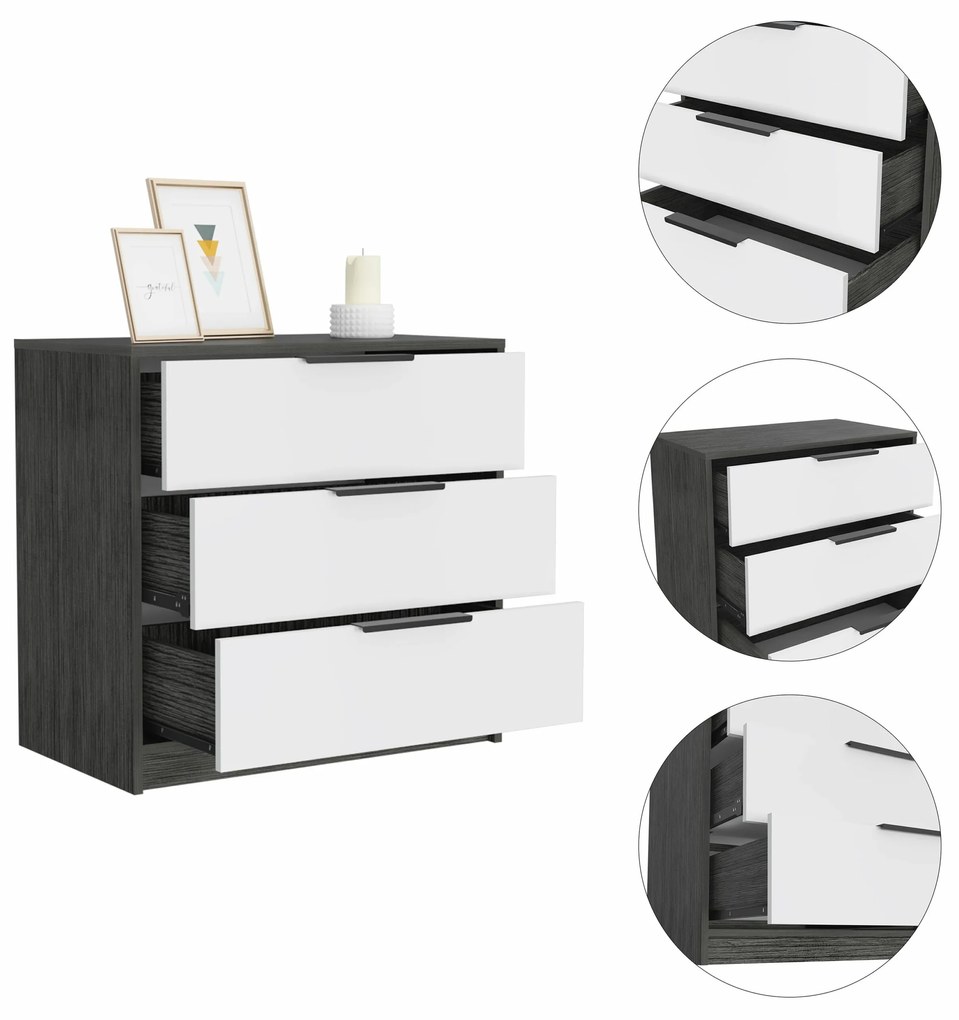 Cómoda de 3 gavetas Kaia, 68,7 cm a x 70 cm e x 41,3 cm P. branco/cinza