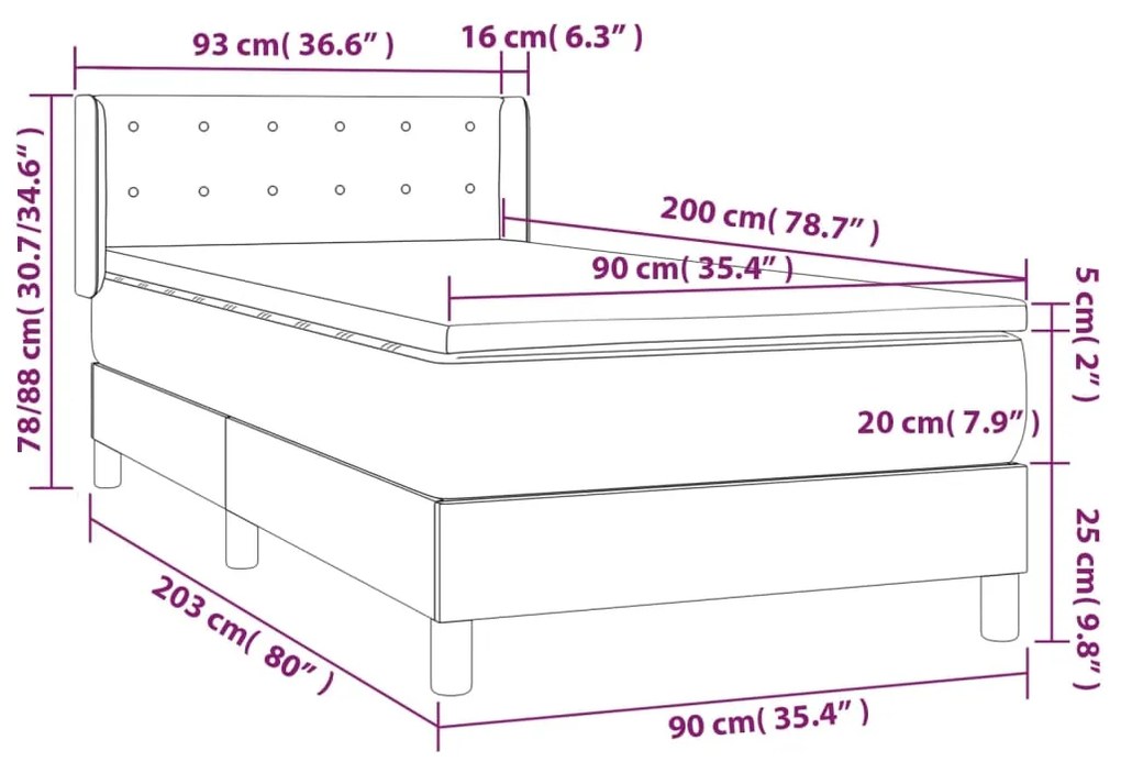 Cama com molas/colchão 90x200 cm couro artificial branco