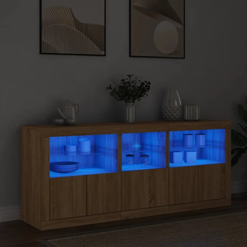 vidaXL Aparador com luzes LED 162x37x67 cm carvalho sonoma