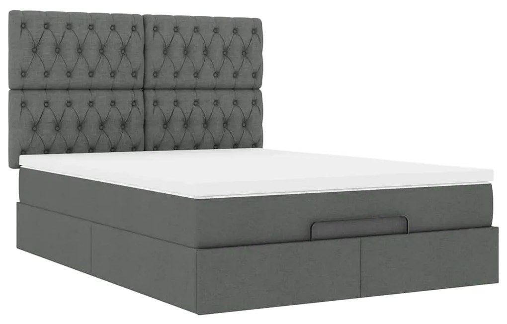 Estrutura de cama otomana com colchão 140x190cm cinzento escuro