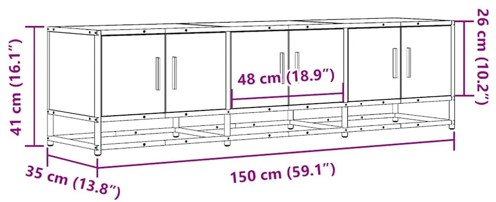 Móvel p/ TV 150x35x41cm derivados madeira/metal carvalho fumado