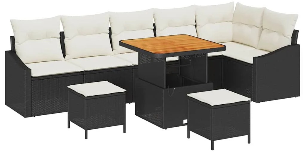 Conjunto de Sofás de Jardim vidaXL com Almofadas Pretas de Rattan Poli