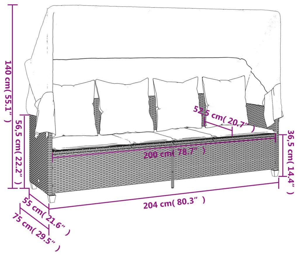 5 pcs conjunto sofás de jardim c/ almofadões vime PE cinzento