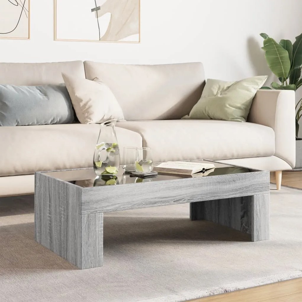 Mesa de centro luzes LED Infinity 90x50x30 cm cinzento sonoma
