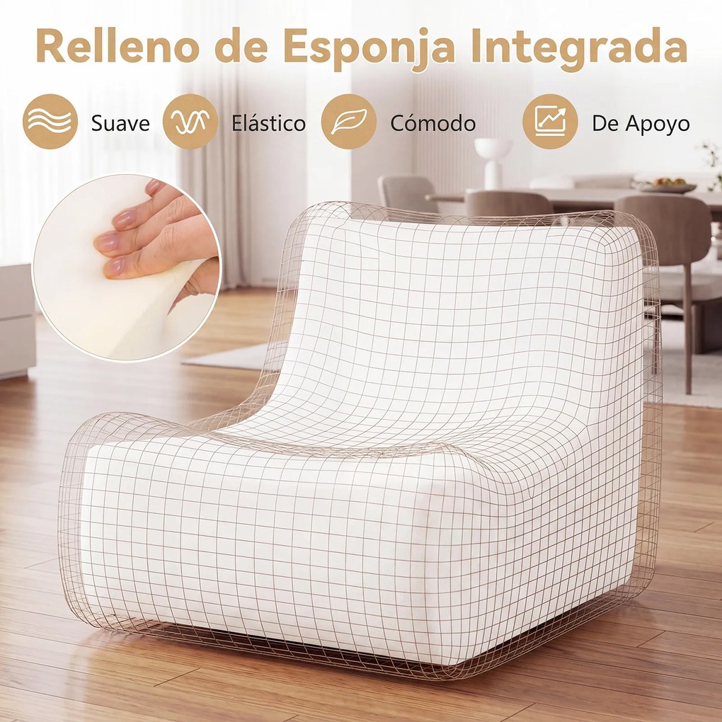 Pufe com enchimento incluído 86 x 86 x 72 cm, esponja integrada, encosto ergonómico, base antiderrapante e capa em tecido macio para sala ou quarto, C