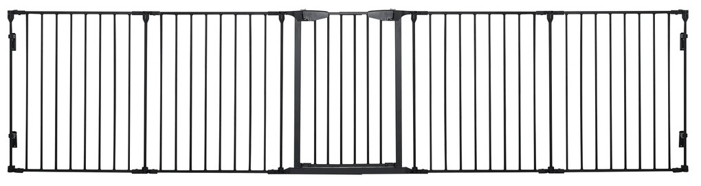PawHut Barreira de Segurança para Animais de Estimação Barreira Dobrável de 5 Painéis com Fechadura Inteligente 300x74,5 cm Preto