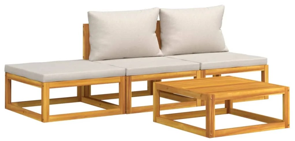 4 pcs conj. lounge de jardim madeira c/ almofadões cinza-claro