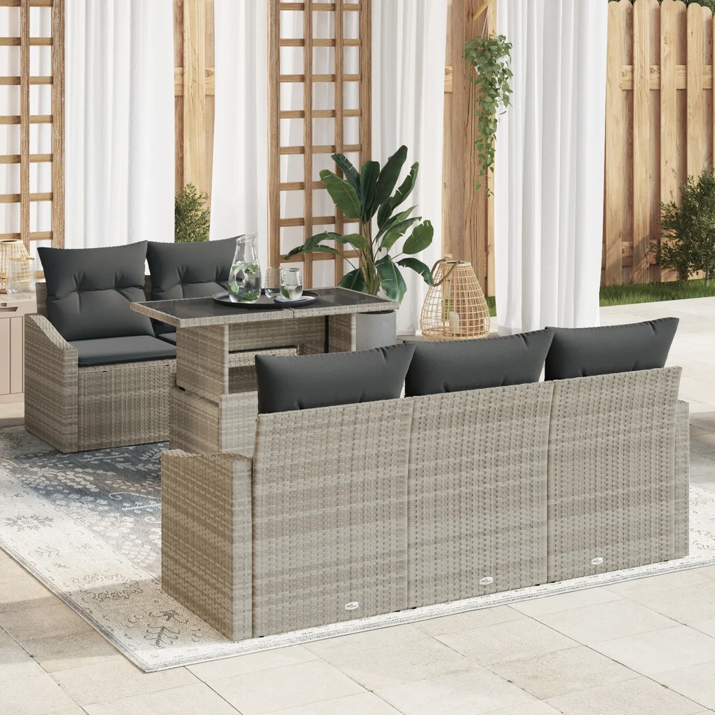 Conjunto de Sofá de Jardim em 6 Peças com Almofadas Cinza Claro em Rat