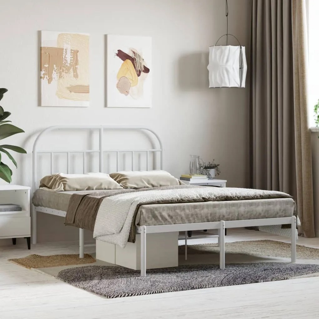 Estrutura de cama com cabeceira 135x190 cm metal branco