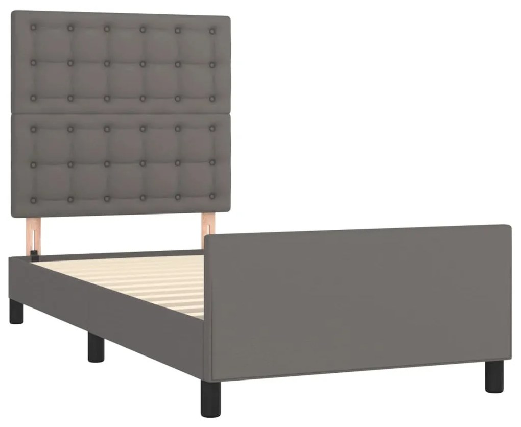 Estrutura cama c/ cabeceira 100x200cm couro artificial cinzento