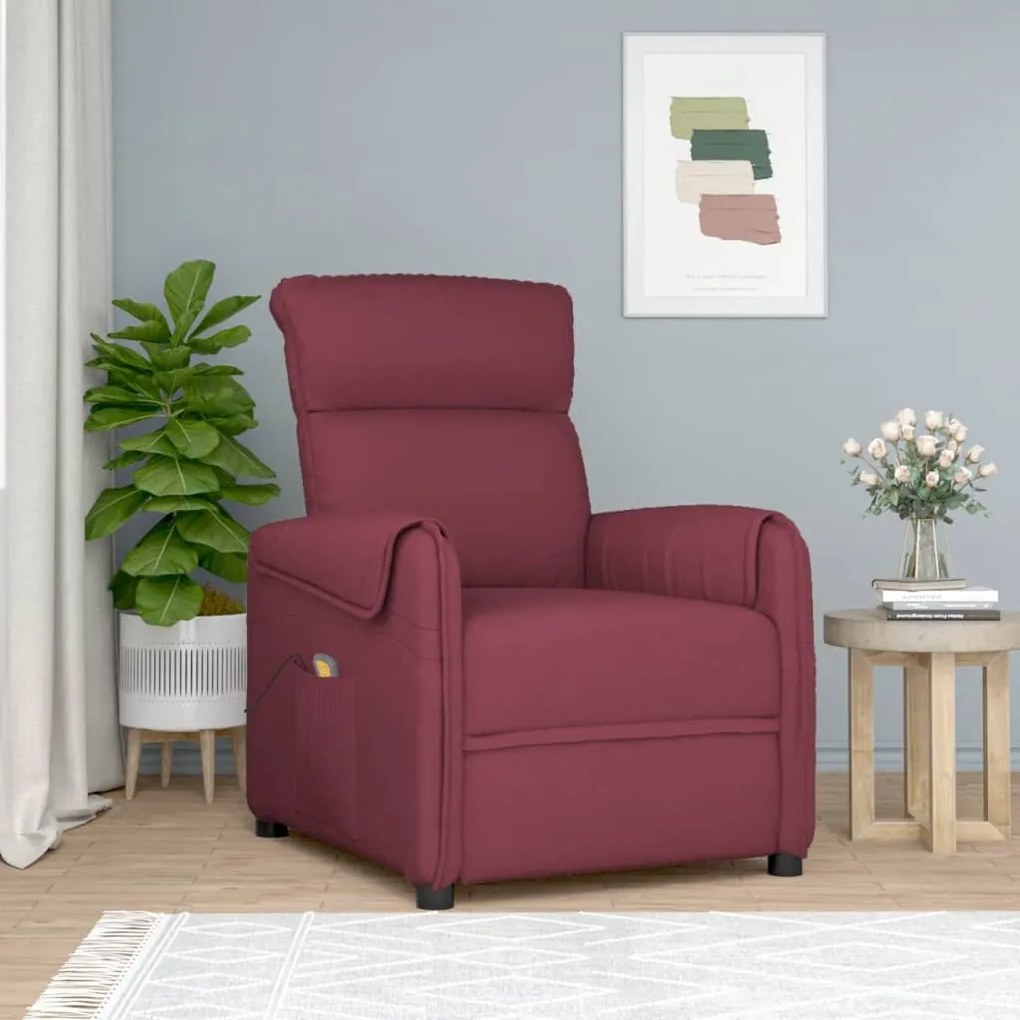 348011 vidaXL Poltrona de massagens elétrica reclinável tecido vermelho tinto