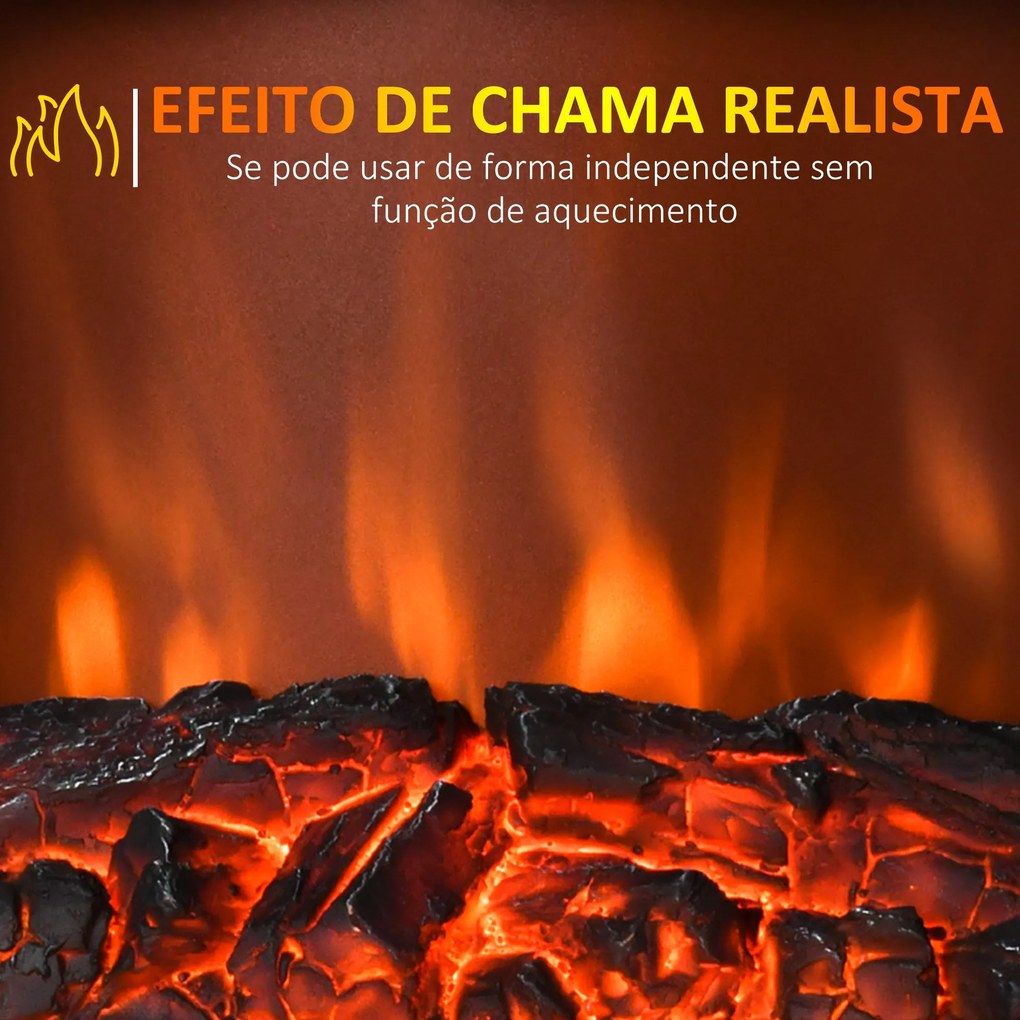 HOMCOM Lareira Elétrica Portátil 1000/2000W com Simulação de Chama Ter