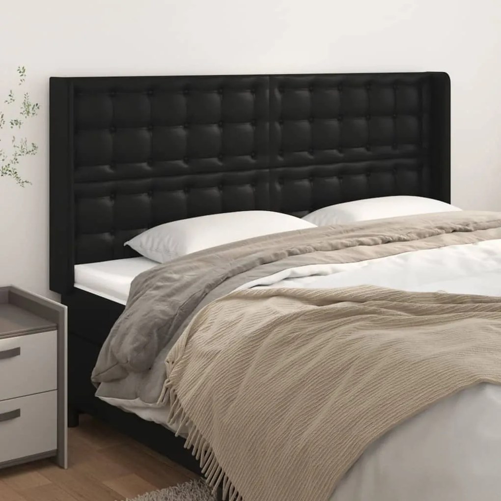 Cabeceira de cama c/ abas couro artif. 183x16x118/128 cm preto