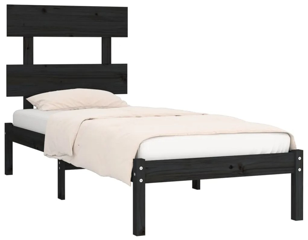 Estrutura cama pequena solteiro 75x190 cm madeira maciça preto