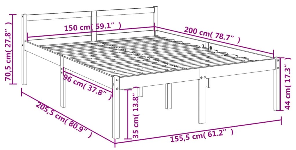 Estrutura de cama king 150x200 cm pinho maciço branco