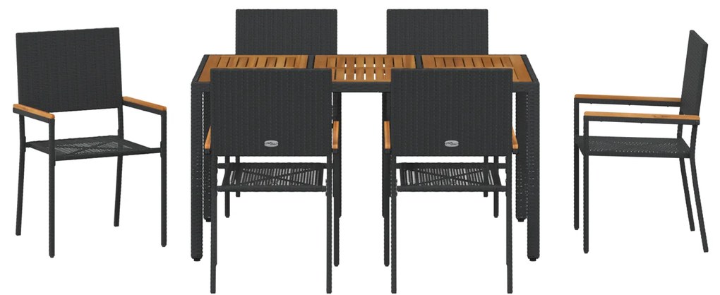 Conjunto de Jantar de Jardim vidaXL 7 Peças Preto em Rattan Poly